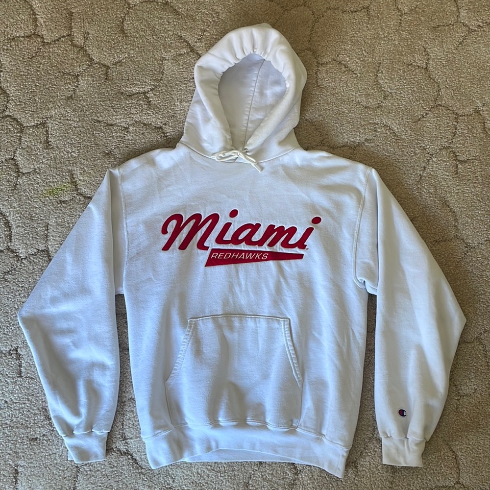 White Champion Miami RedHawks hoodie | White Champion Hoodie